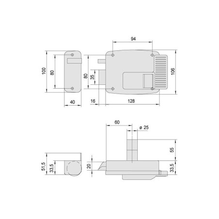 Serrure En Applique Cisa 1 Point - Cylindre 50mm, Montage Droit, Acier/laiton