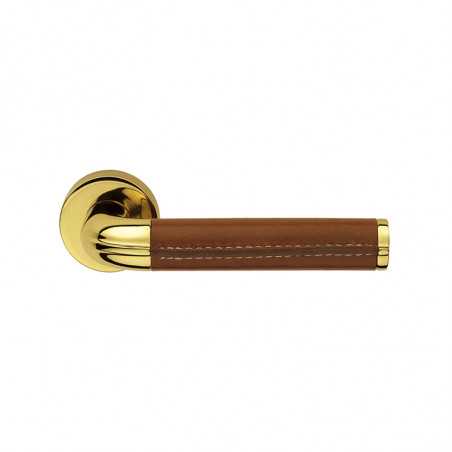 Poignée de porte Havana DnD martinelli finition laiton poli et insert cuir rouge