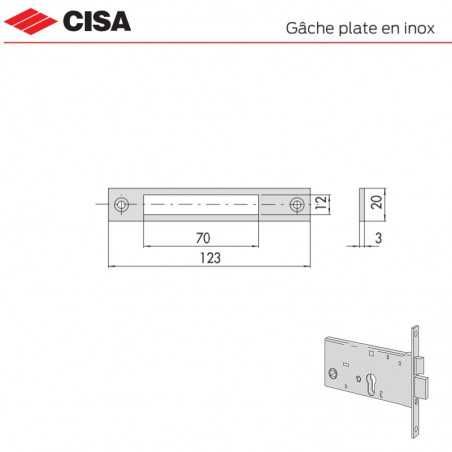 Gâche inox serrure à bandeau encastrée Cisa