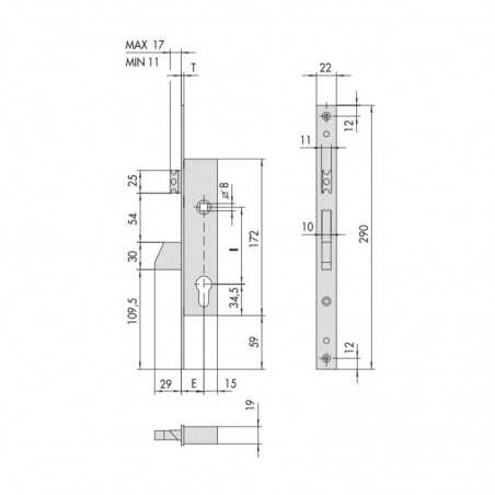 Serrure monopoint à larder Cisa 46215 1 pêne basculant