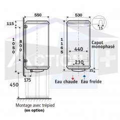Dimensions chauffe eau stéatite Atlantic 150 litres