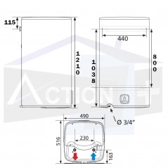 dimensions chauffe eau Linéo Atlantic 150 litres