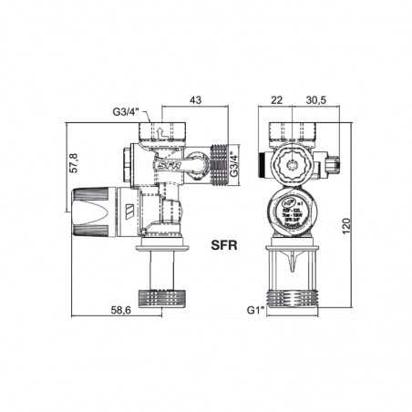 Groupe de sécurité Inox droit 20x27 eau calcaire