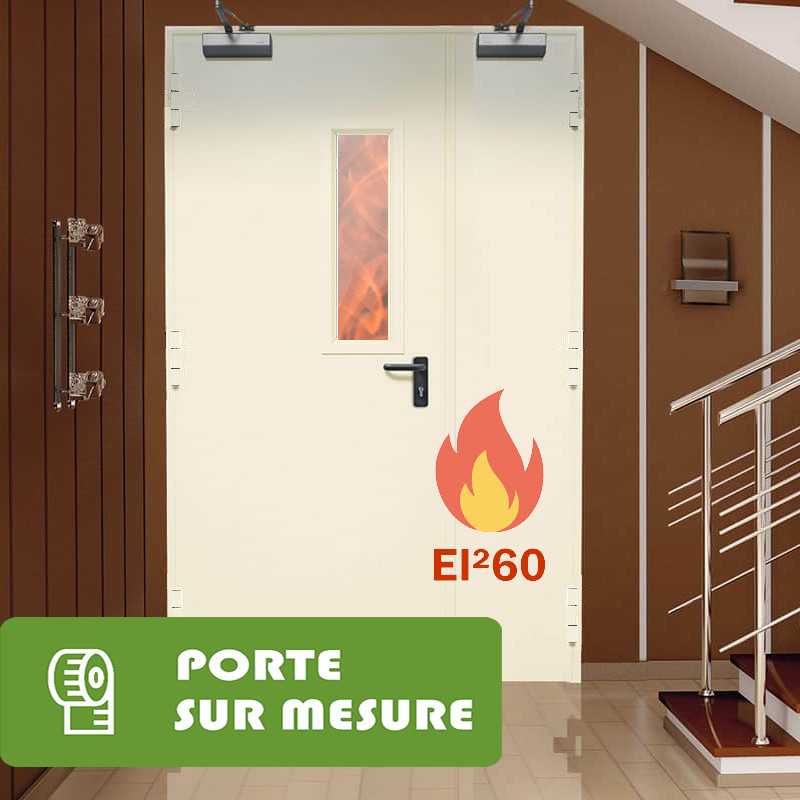 Porte métal 2 vantaux inégaux coupe feu 1 heure sur mesure