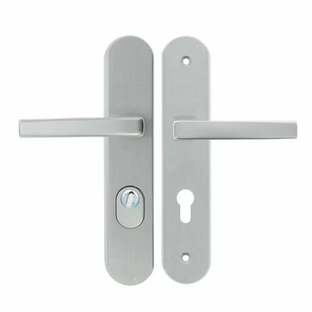 Poignée de porte argent double béquille blindée