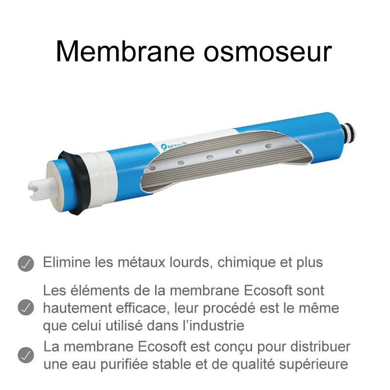 Elemento Membrana Ecosoft 75 GPD, Per Osmosi Inversa, Elimina Il 96% Dei Sali, Alta Capacità Anche In Acqua Fredda, Prodotta In USA