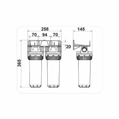 Double porte filtre à eau pour cartouches 9 pouces 3/4