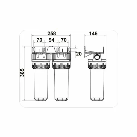 Double porte filtre à eau pour cartouches 9 pouces 3/4