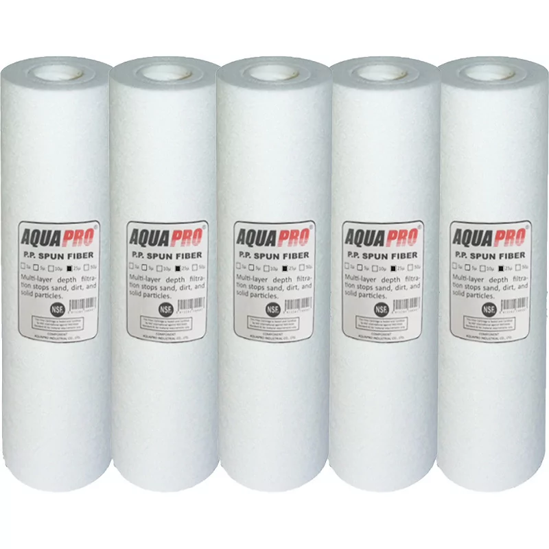 Lot de 5 filtres à eau 9 pouces 3/4 25 microns Lot de 5 filtres à eau 9 pouces 3/4 25 microns