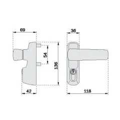 Dimensions de la poignée extérieur iseo pour porte de secours