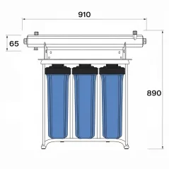 Dimensions de la stétion UV Big blue 20 pouces 12 gpm