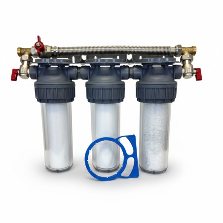 Station filtration calcaire, charbon actif et sédiment Aquapro avec bypass