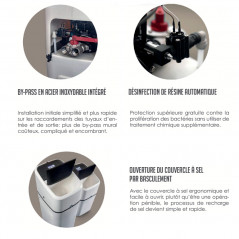 by pass inox, désinfection résine, couvercle bac a sel renforcée